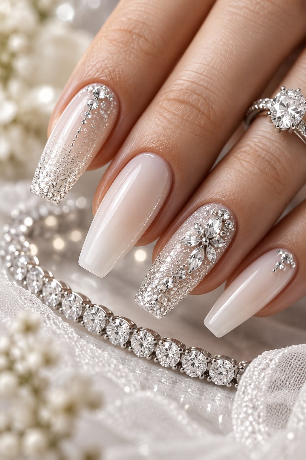 Bridal diamond sparkle nails