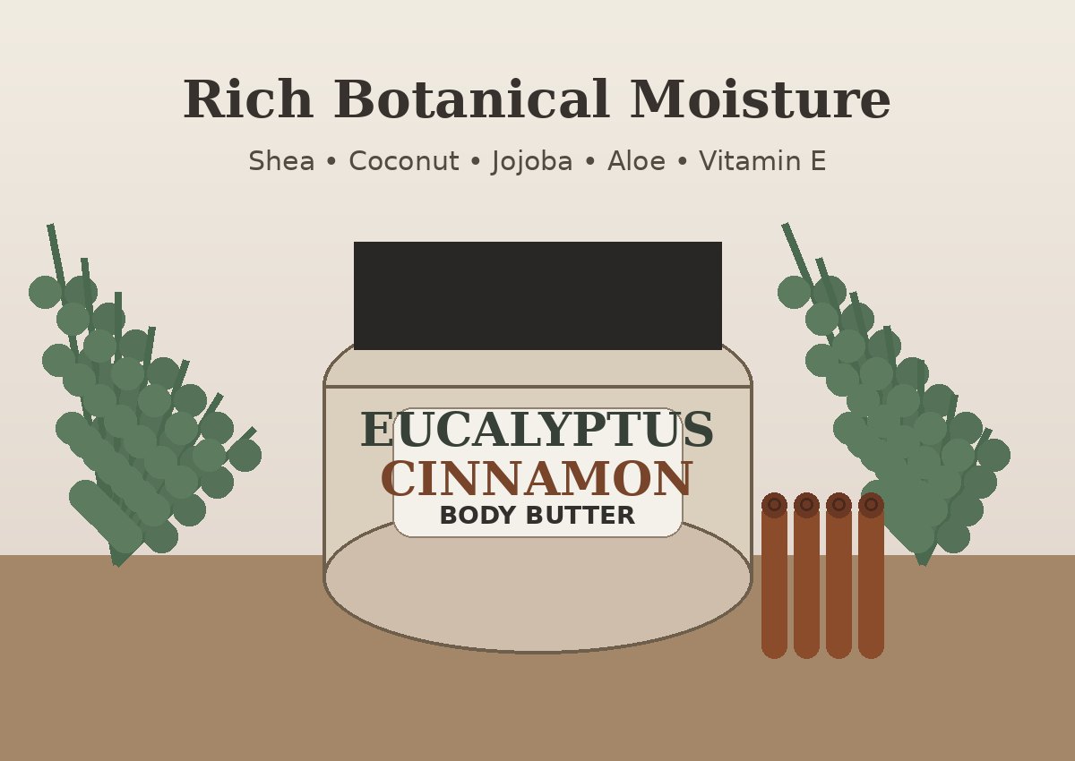 Eucalyptus cinnamon body butter with botanical ingredients