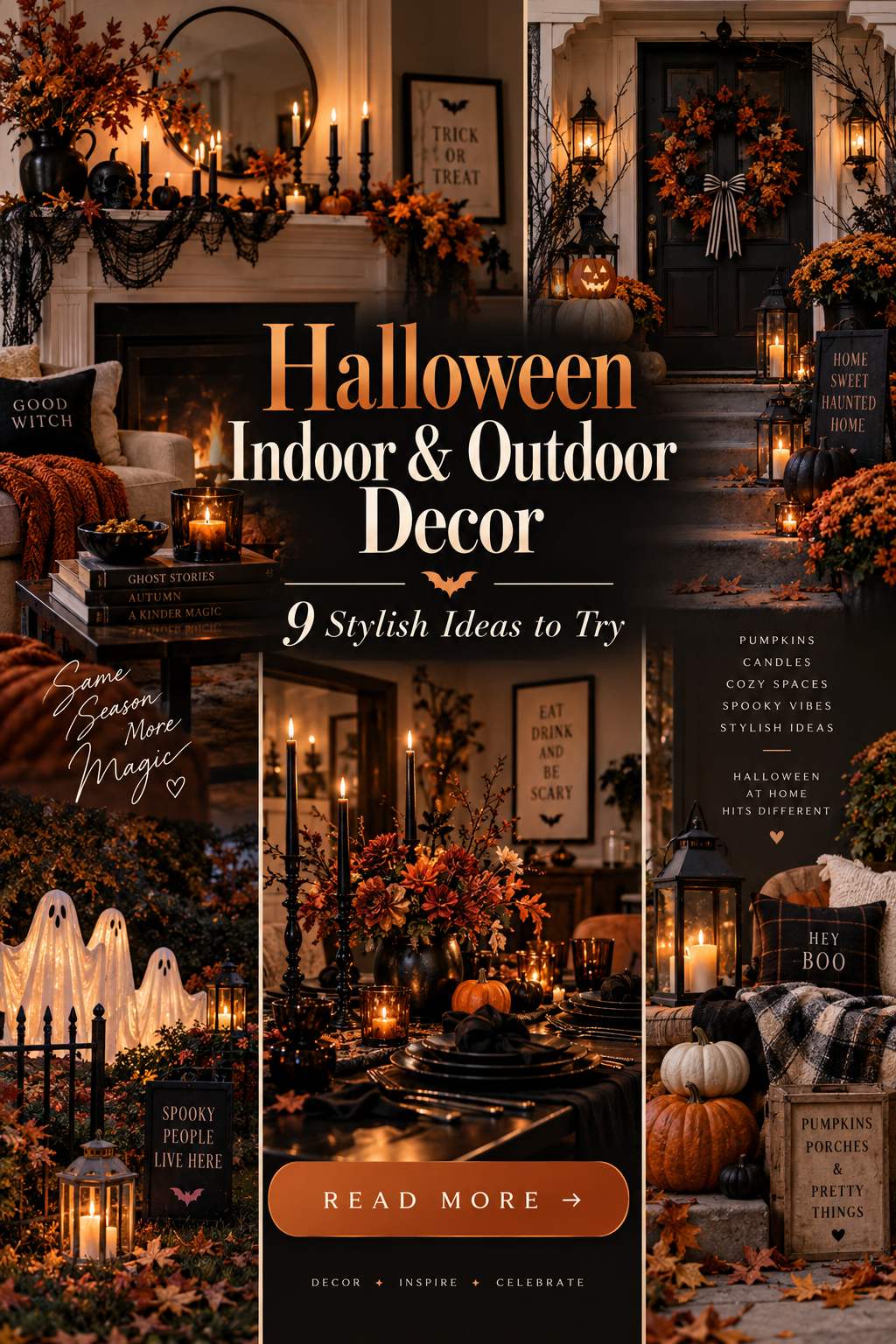 Pinterest style Halloween indoor and outdoor decor feature image