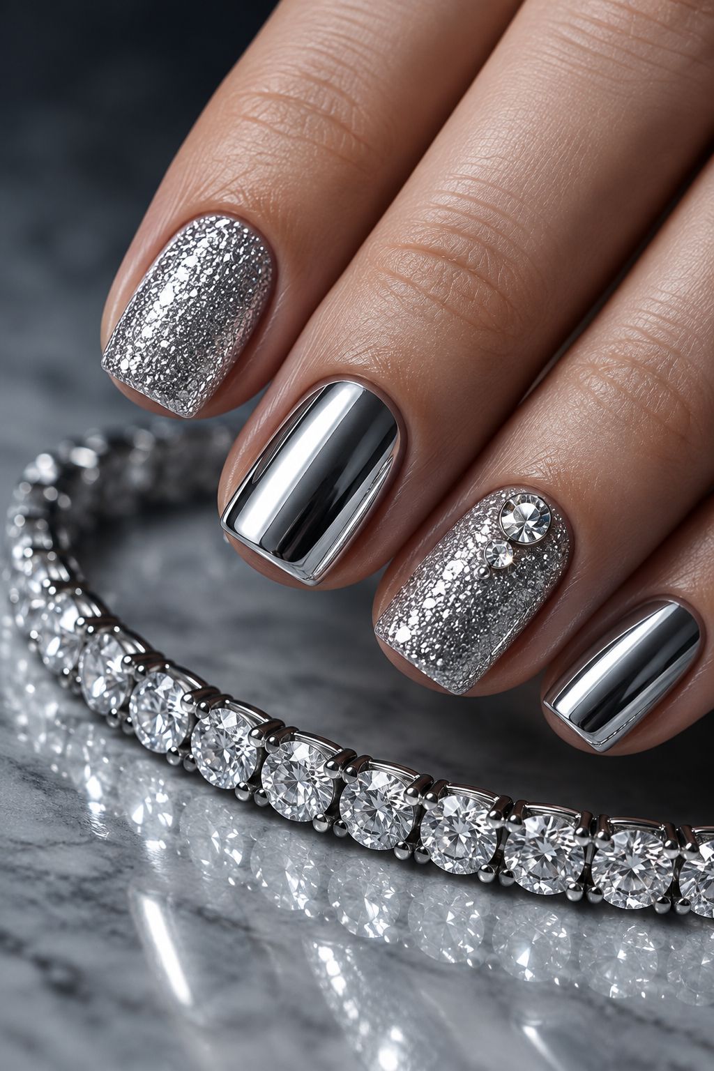 Short chrome diamond nails