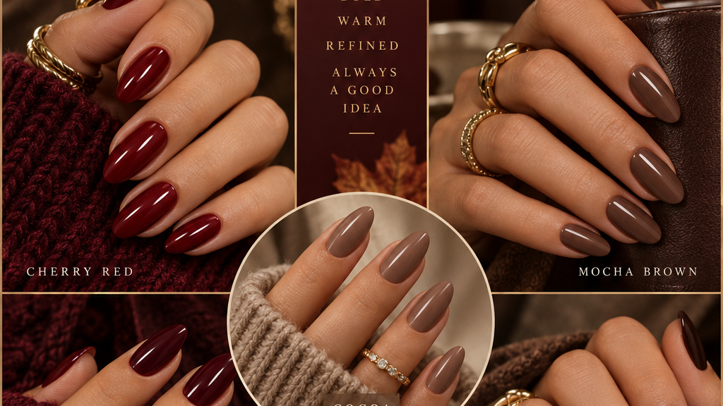 Cherry red, mocha brown, cocoa taupe, oxblood and espresso fall nail color inspiration