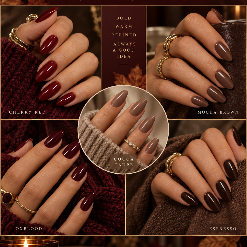 Square crop of Cherry Mocha Nails for Fall 2026 manicure color ideas
