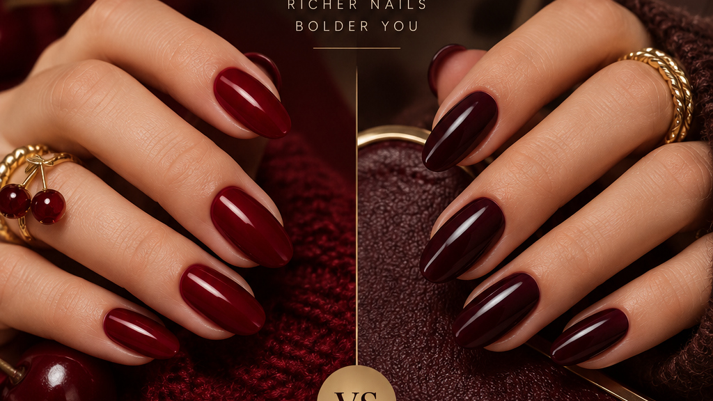 Landscape comparison of deep cherry and oxblood nail polish colors