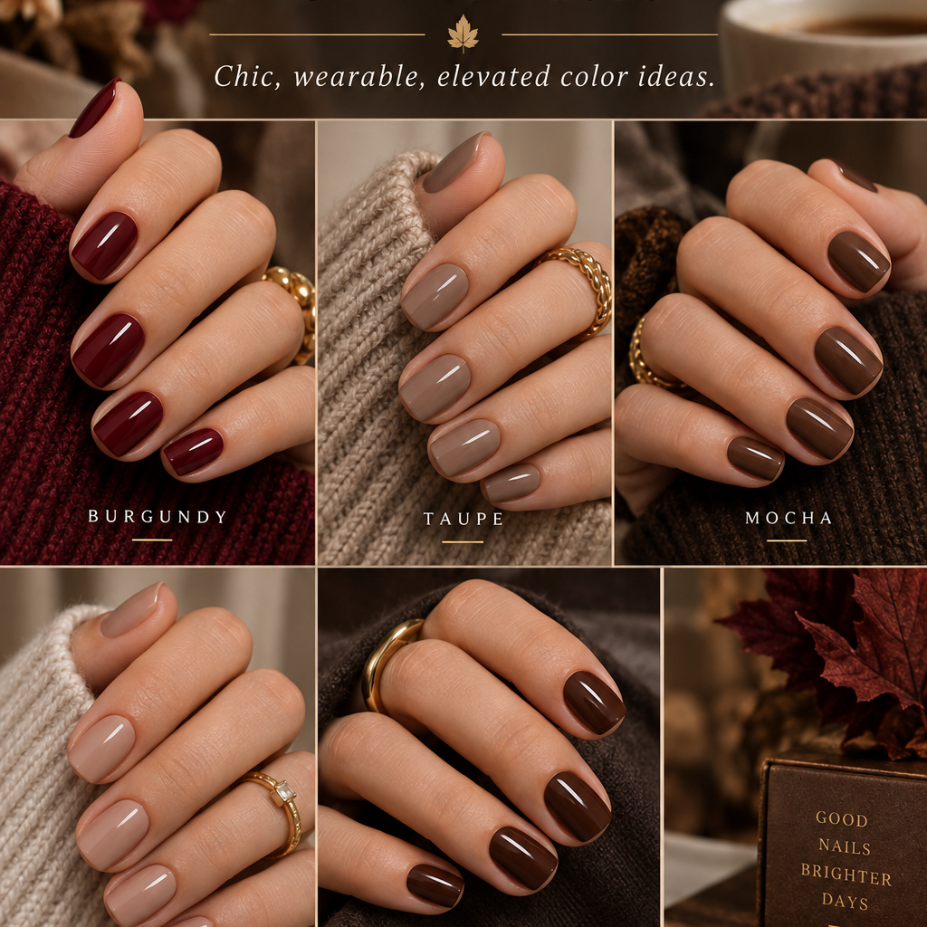 Square luxury short nail colour collage for Fall 2026