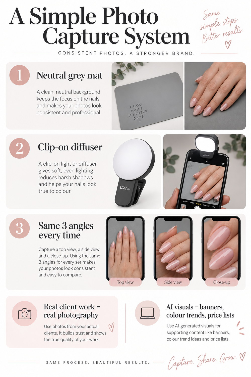 Simple photo capture system for consistent nail photography
