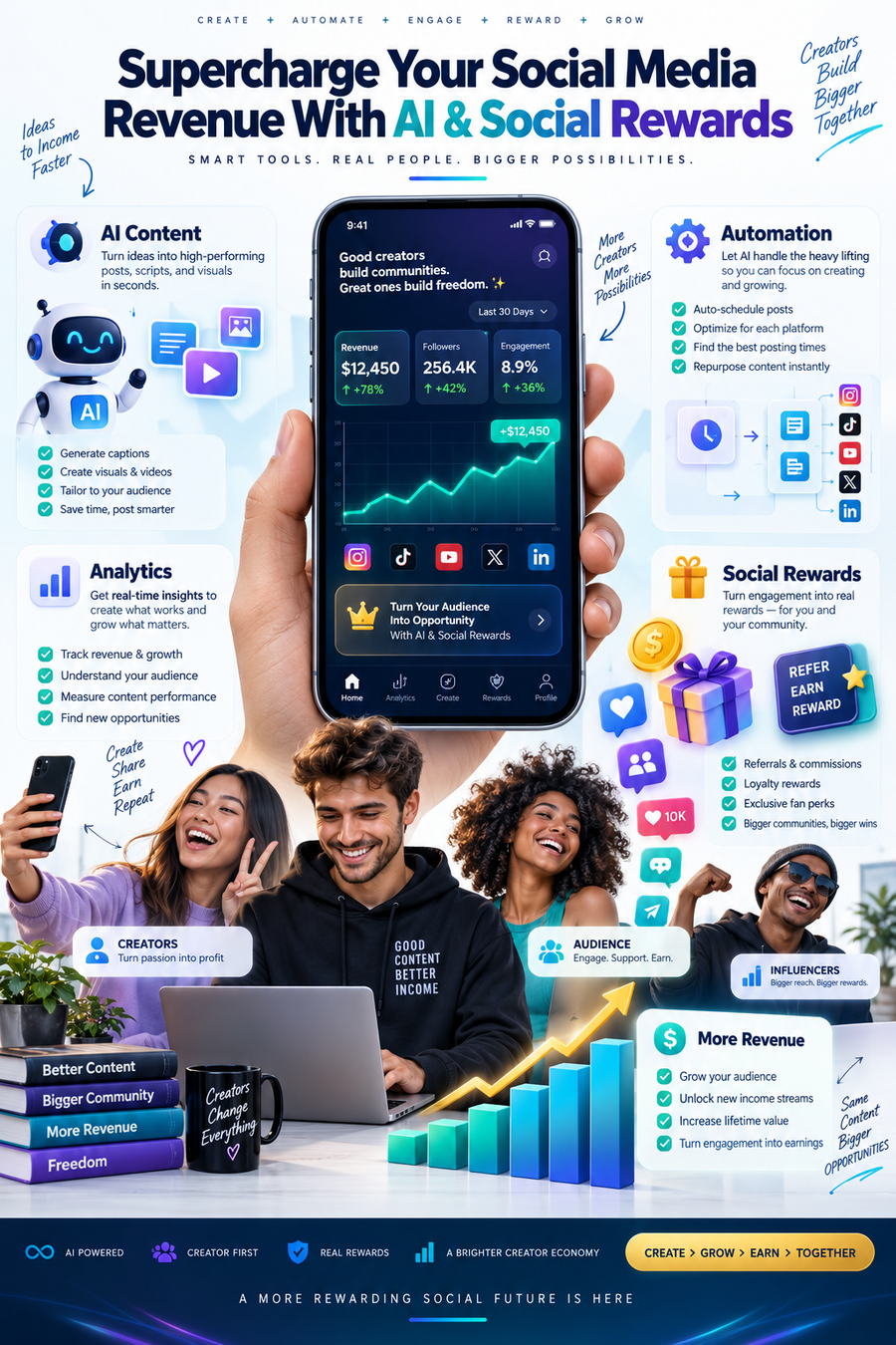 Supercharge your social media revenue with AI and social rewards