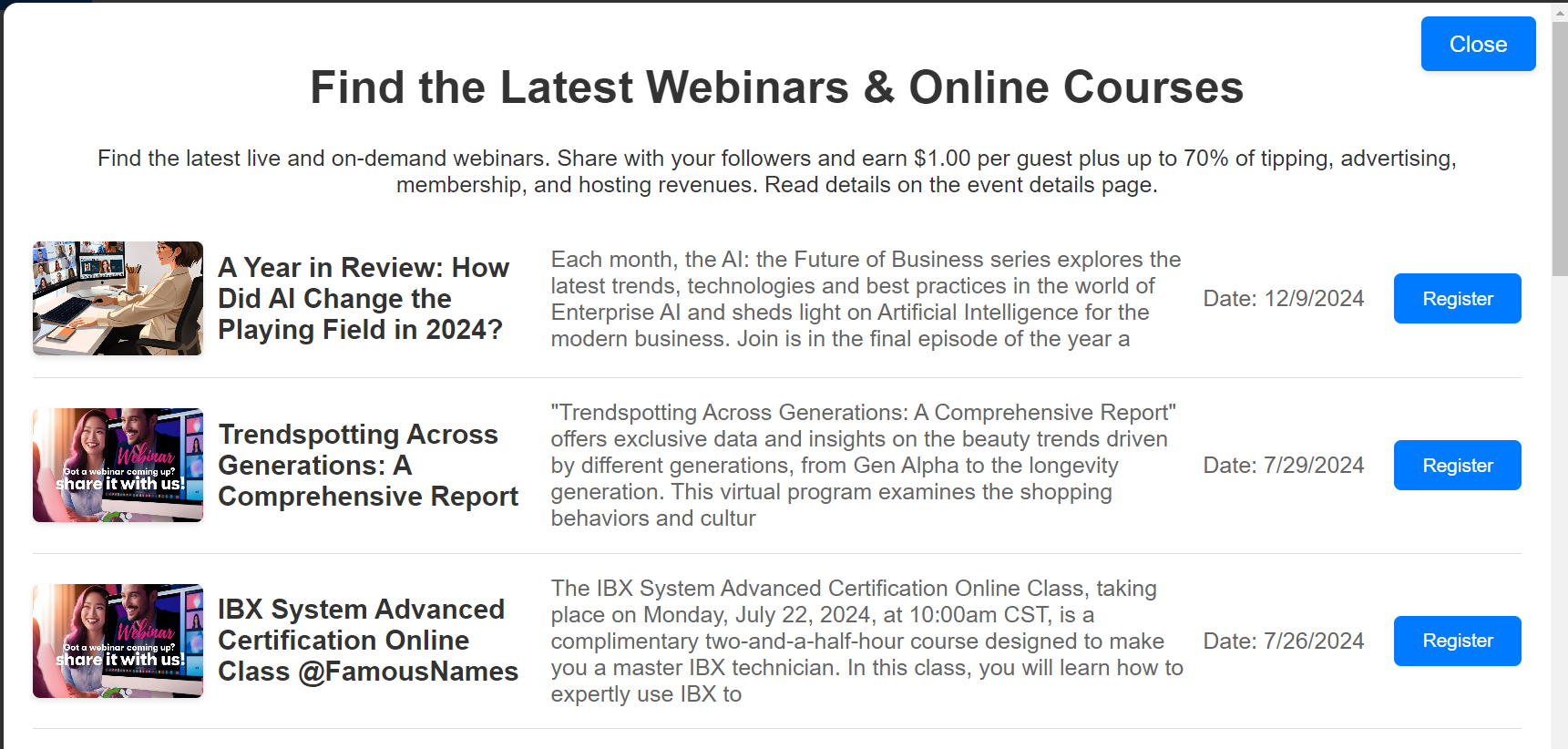 Recommending webinars to our users