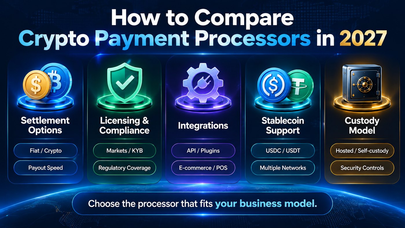 Five criteria for comparing crypto payment processors in 2027
